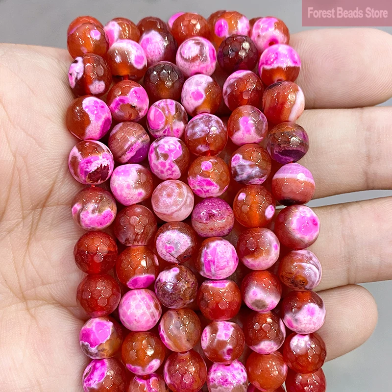 8mm Frost Rose Red Cracked Dream Fire Dragon Veins Agates Round Beads Natural Stone For Diy Bracelet Jewelry Making 15'' Strand