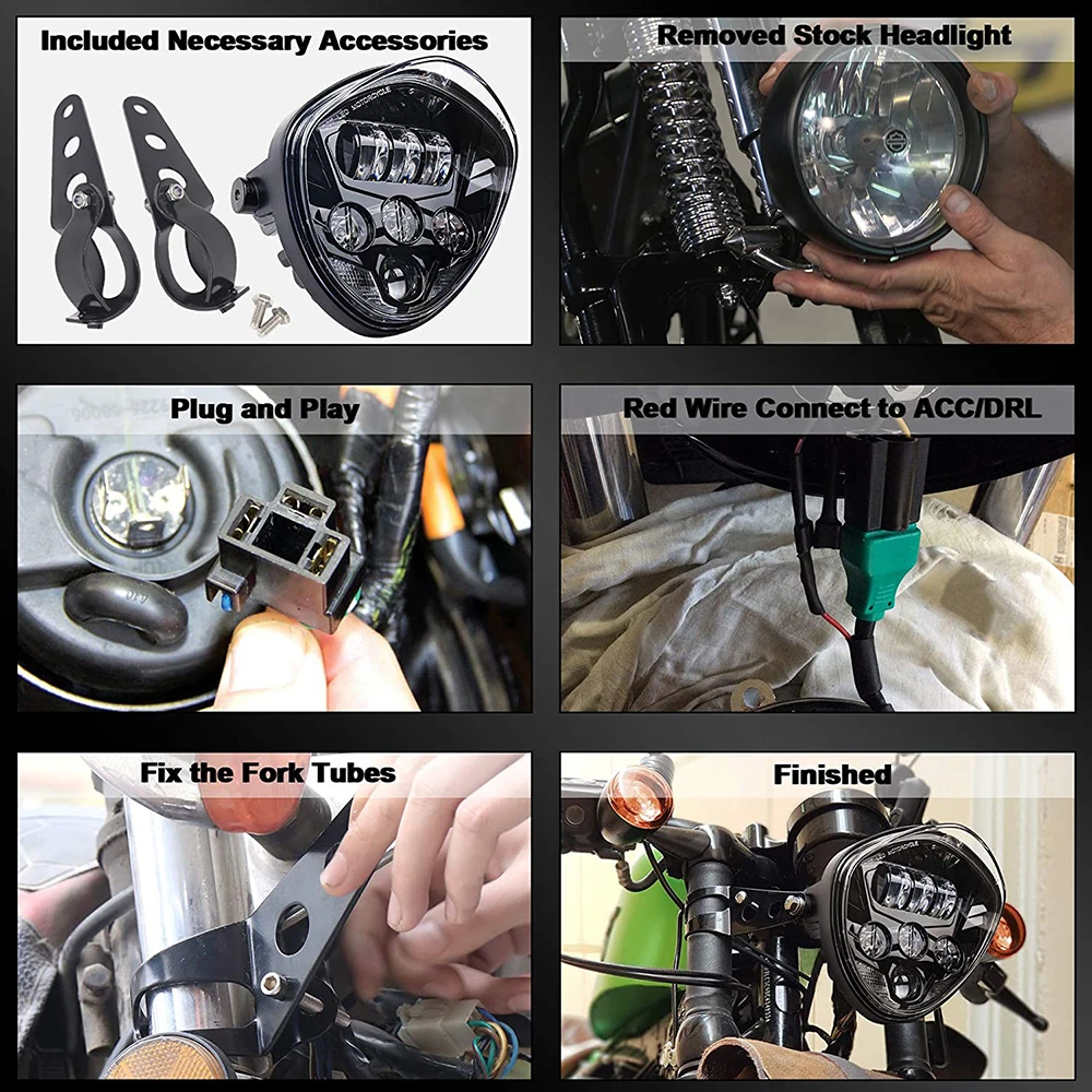 Universal Motorcycle Headlight With Bracket Clamp For Fork Tubes With Circumference Of 97.4 to 135mm Harley-Honda-Yamaha-Suzuki