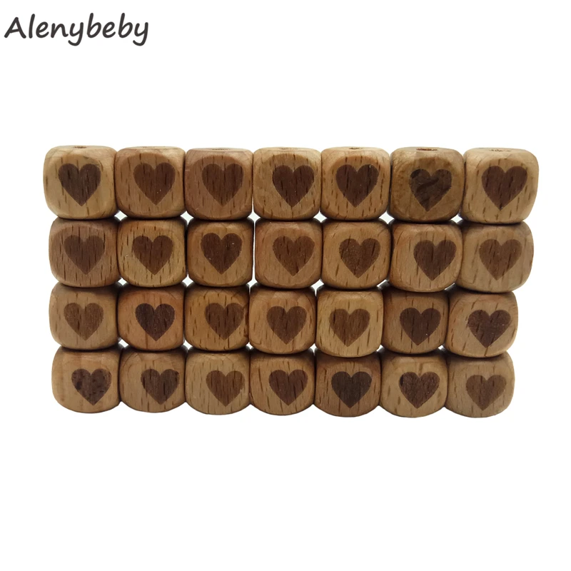 12mm Wooden Printed Bead Heart Baby Teether BPA Free DIY Nursing Necklace Gifts Children'S Goods Wooden Blank Toy Product