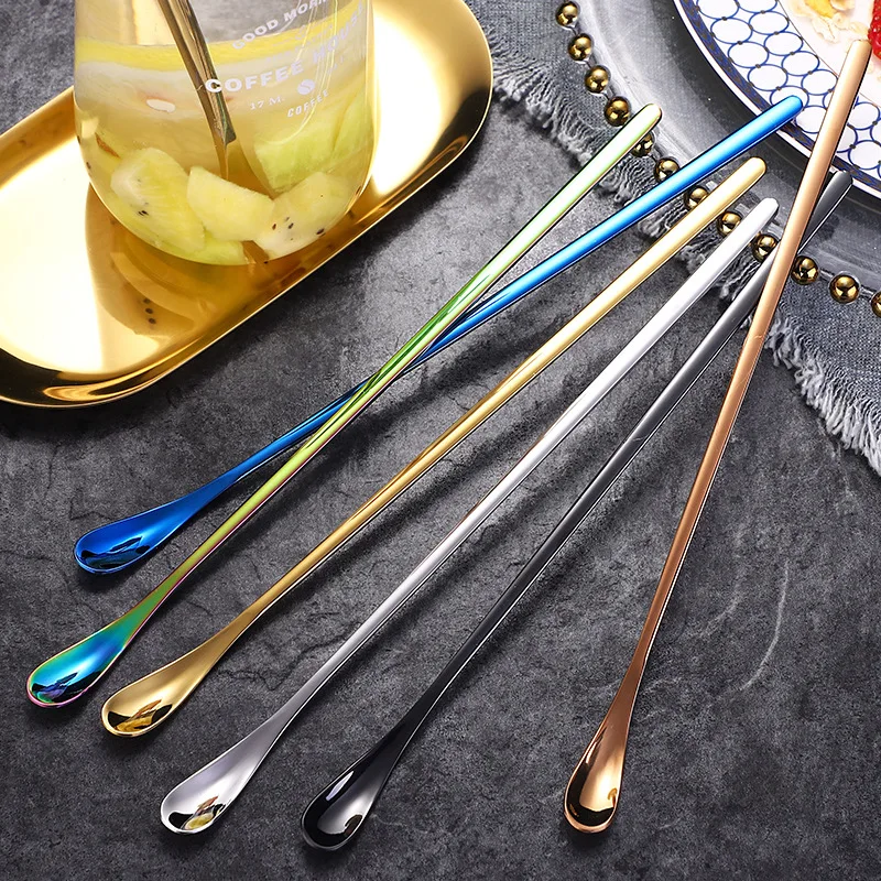 304 Stainless Steel Coffee Stirring Spoon Drinkware Short Long Handle Cool Teaspoon Bar Ice Spoon Dessert Spoon Kitchen Tools