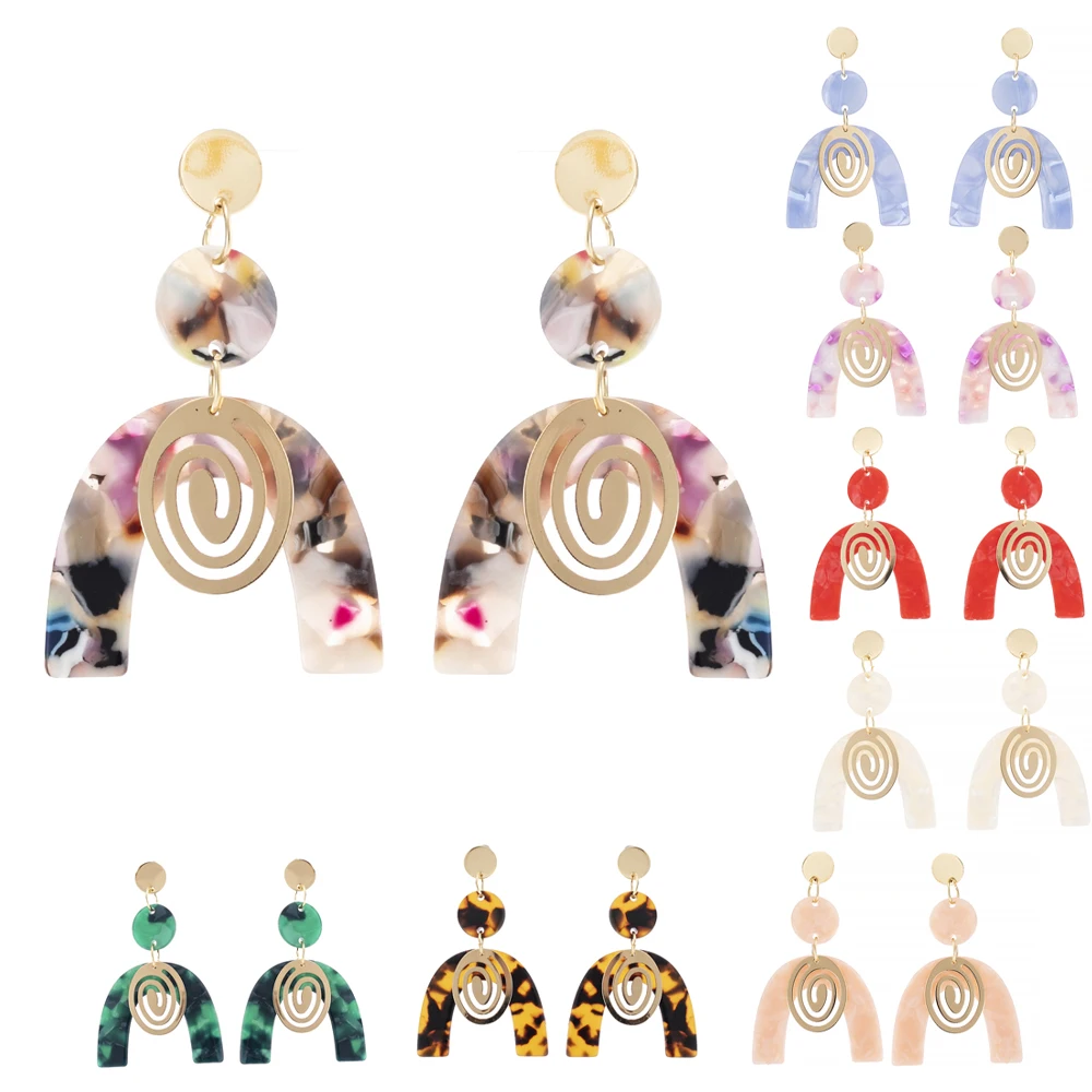 Pendientes de moda para mujer, joyería de acetato colorida, pendientes con diseño de imitación de caparazón de tortuga, accesorios de flamenco, pendientes colgantes con diseño calado, tendencia actual.