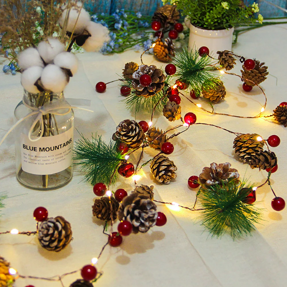 Christmas LED Copper Wire Pine Cone String Lamp, Pine Needles, Fairy Garland, Yard, Holiday Decoration Lamps, 2022 image 4