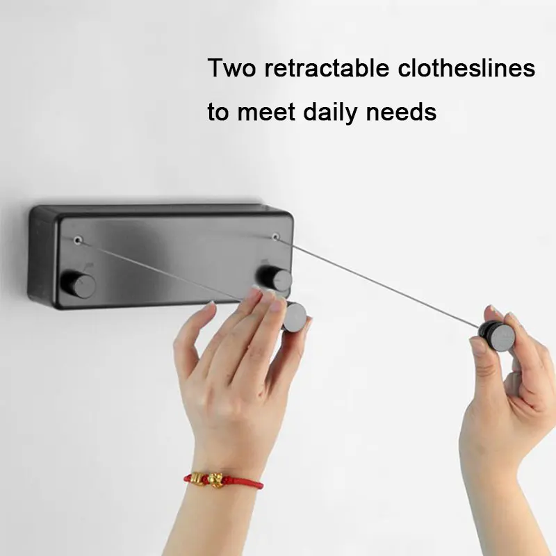 DOOKOLE Retractable Clothesline Laundry Line with Adjustable Stainless Steel Double Rope,Wall Mounted Space-Saver Drying Line