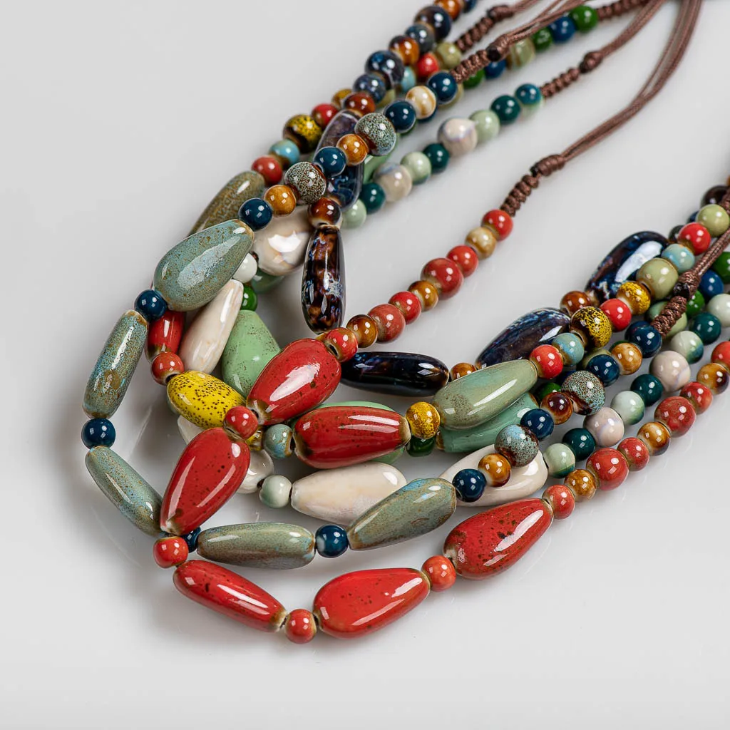 Colorful Retro Irregular shape Ceramic Beads Gift Neckalce artware Antique wholesale Necklaces & Pendants For women #XN031