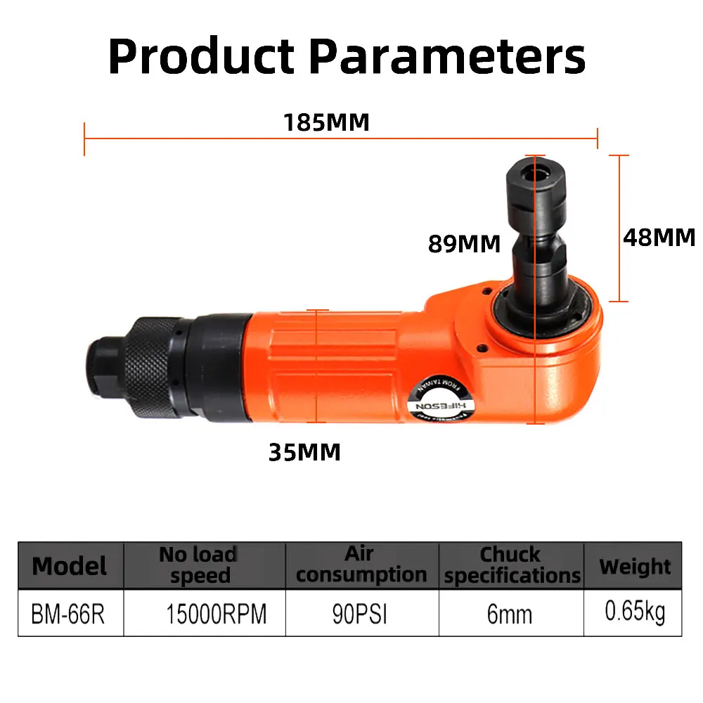 Right-angle Pneumatic Engraving and Grinding Machine 90 Degree Elbow Metal Sanding Wind Grinding Pen Polishing Machine 6MM