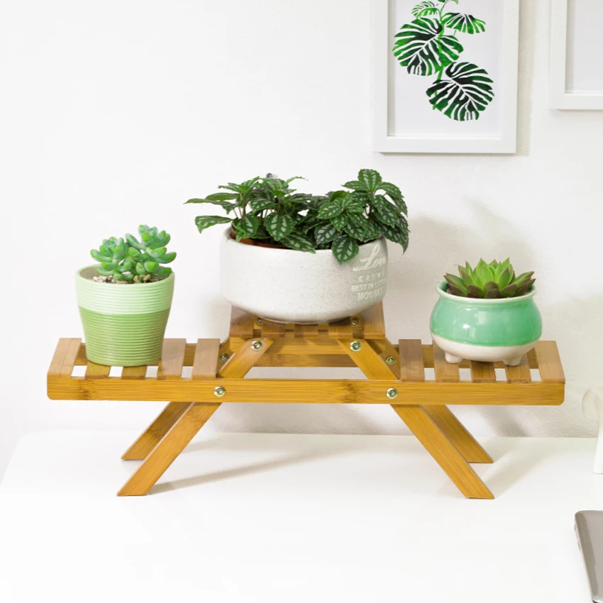 Flower Shelf Solid Wooden Floor Multi-Layer Folding Flower Stand Balcony Living Room Office Succulent Flower Pot Rack