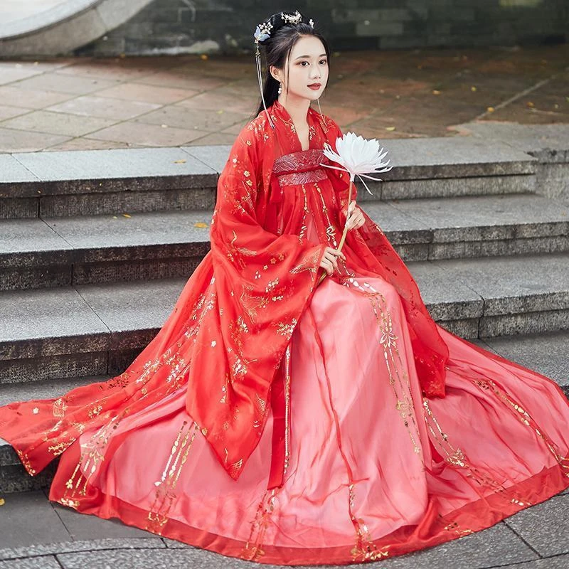 Asian Fashion Women Chinese Hanfu Dress Fairy Plus Size Classic Dance Costume Female Student Tulle Cosplay Oriental Ming Dynasty