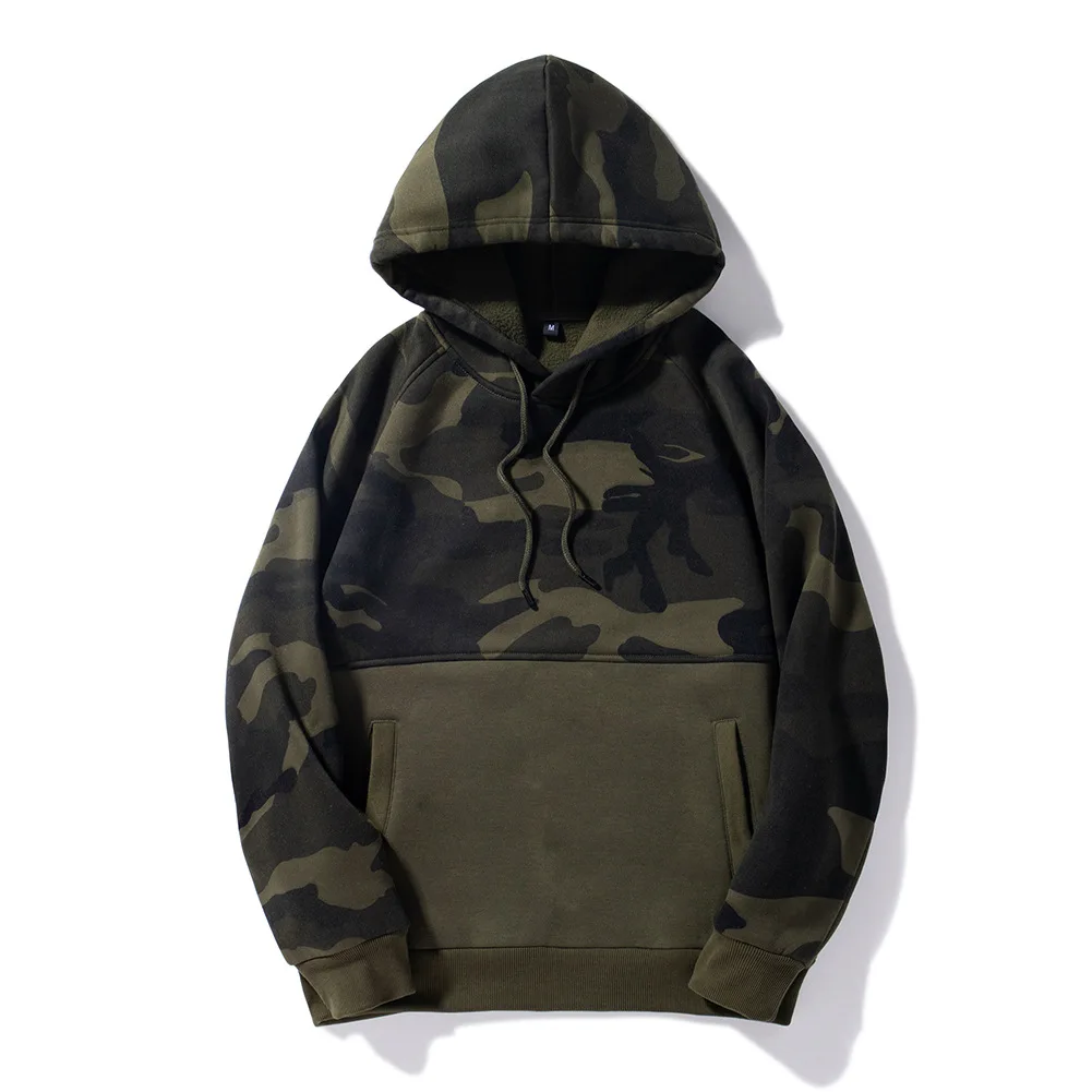 New Men's Warm Tracksuit Camouflage Color Matching Large Size Men's Cotton Hooded Casual Jacket Plus Velvet Streetwear One Piece