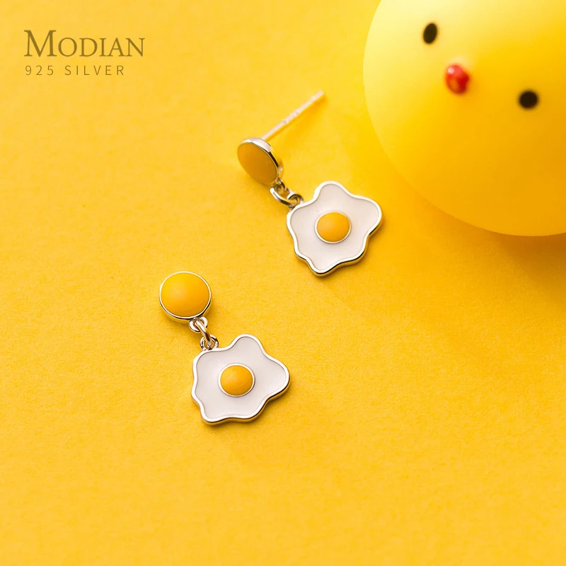 Modian Trendy 925 Sterling Silver Geometric Drop Earring fit Women Enamel Sweet Lovely Poached Egg Dangle Earring Fine Jewelry