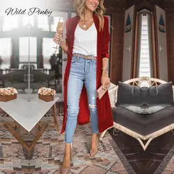 Wildpinky nova moda outono inverno mulheres cinto cardigan botões jaqueta longa casual cor sólida veludo senhora do escritório elegante casaco