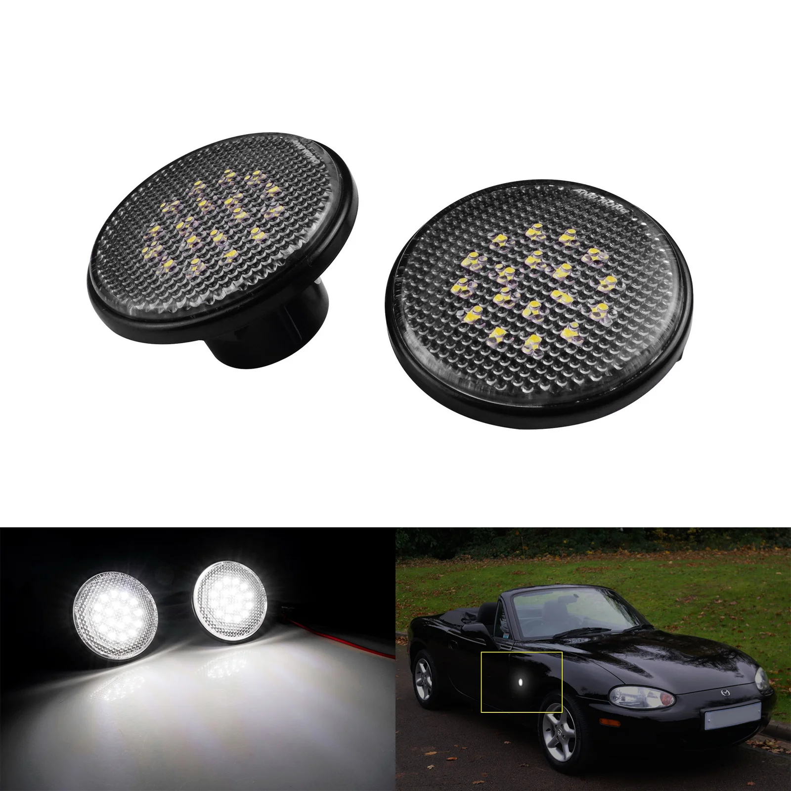 Fits Mazda MX-5 1990-2015 LED Side Repeater Light Lamp Xenon White w/ Clear Lens