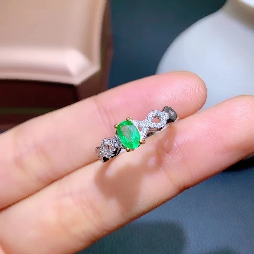 KJJEAXCMY fine jewelry 925 sterling silver inlaid natural emerald Women's fresh and playful popular gem adjustable ring support