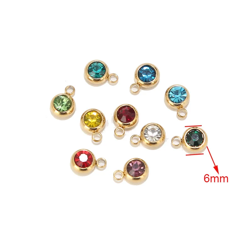 10pcs Stainless Steel Birthstone Charms Beads for Women Jewelry Making