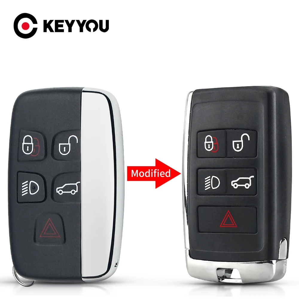 

KEYYOU Replacement For Jaguar F-Pace F-Type XE XF XJ Upgraded Blank Car Remote Key Shell 5 Buttons Fob Uncut Blade Case