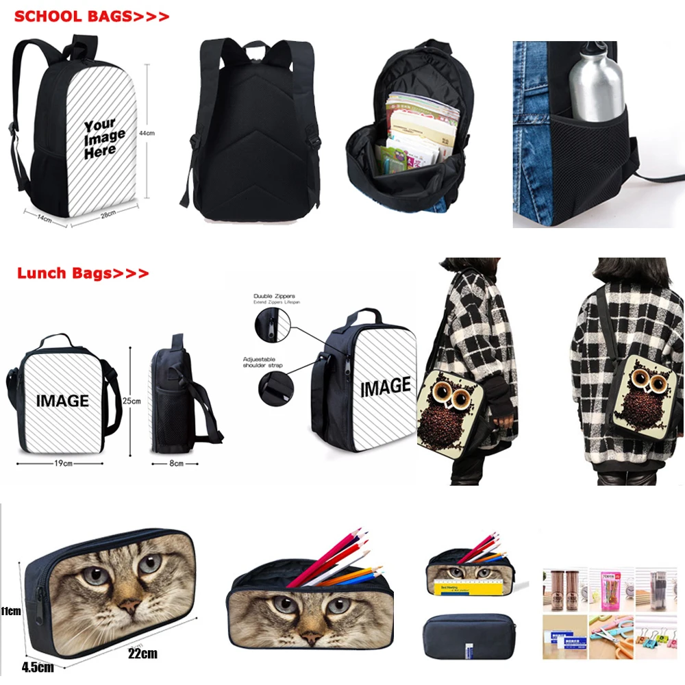 Chihhuahua 3D Printing School Bags for Kids Animal Schoolbag Children 3pcs School Bag Set Girls School Backpack Satchel