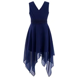 Summer V-neck Chiffon Evening Dress Flower Girls Dress Birthday Party Wedding Dresses Children Clothes Elegant Princess Dresse