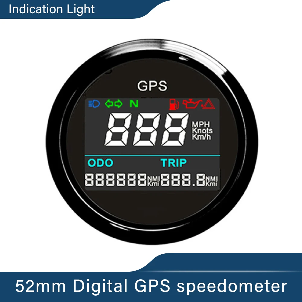 

ELING 52mm Digital GPS Speedometer Odometer Tripmeter Adjustable Indicating Light with GPS Antenna for Boat Motorcycle Car