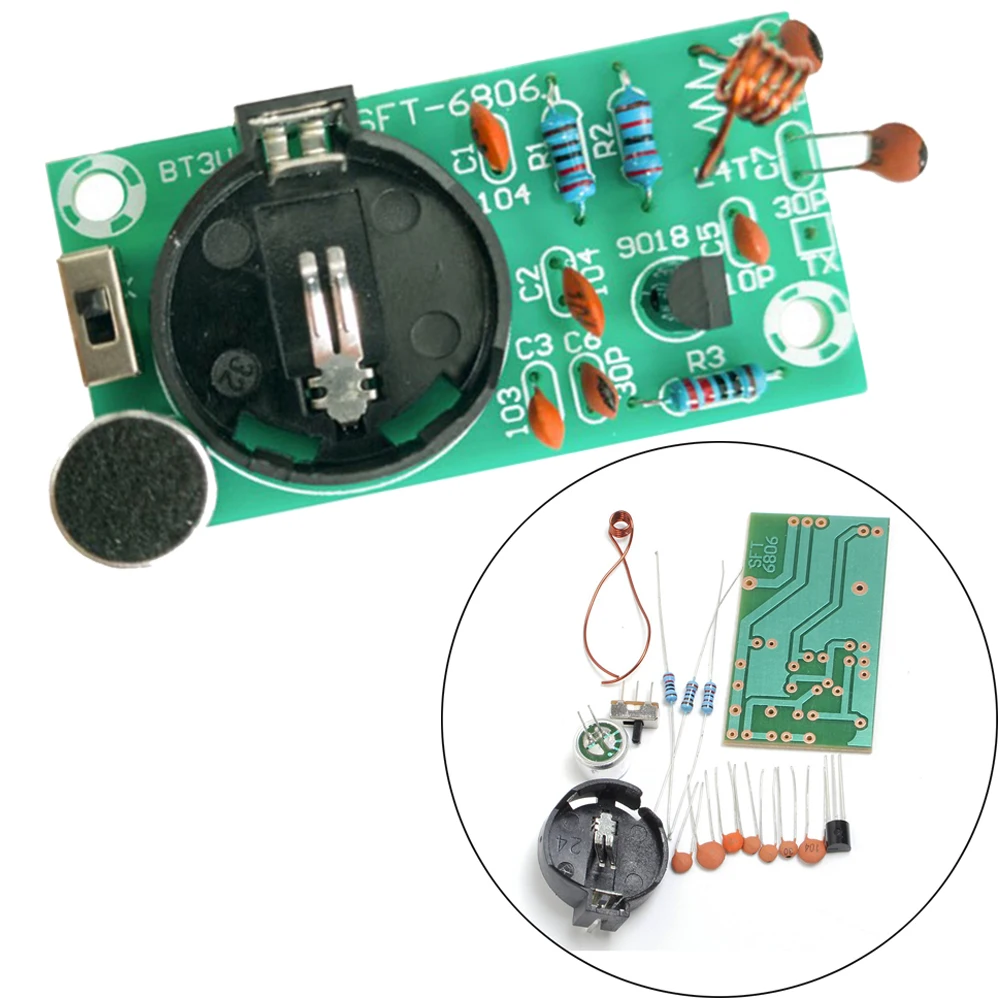 Transmissor de rádio fm diy kit com microfone ajustável 88-108mhz transmissor sem fio dc 3v diy prática de solda