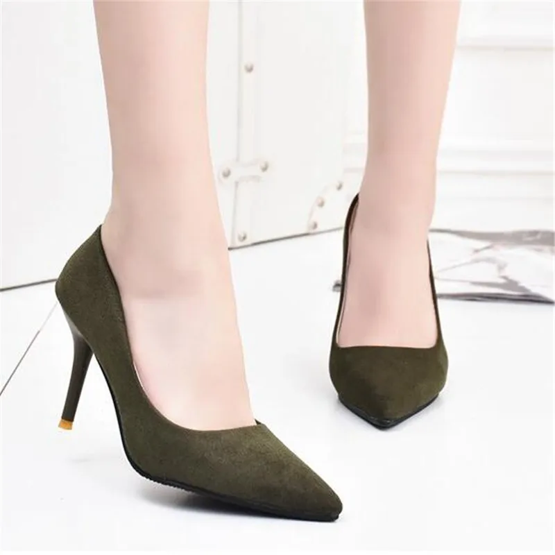 

Women Pumps Fashion Shoes All Match Thin High Heel Pointed Toe Flock Wedding Green Sexy Heels Green Black Luxury Dress Ladies