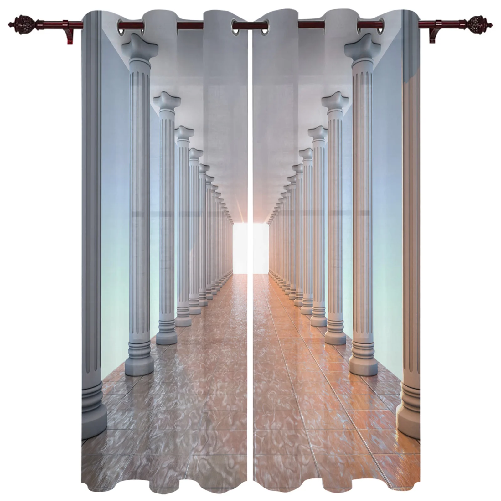 Corridor Stone Pillar Brilliant Kitchen Curtain Kids Bedroom Living Room Balcony French Windows Curtain Fabric Pergola Bathroom