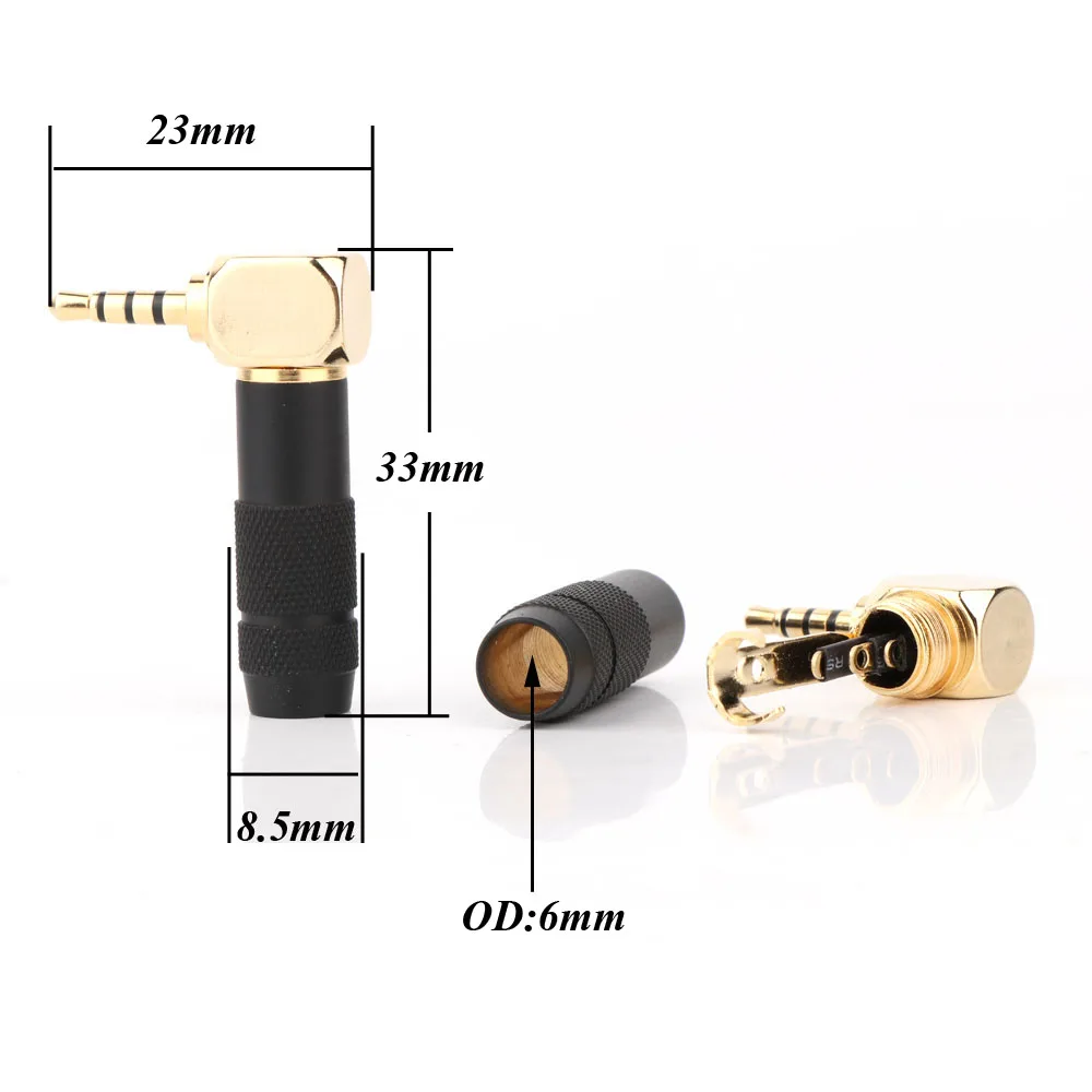 

2PCS HP104 High Quality Stereo 2.5mm TRRS 4 Pole Right Angle Headphone Jack Plug Cable