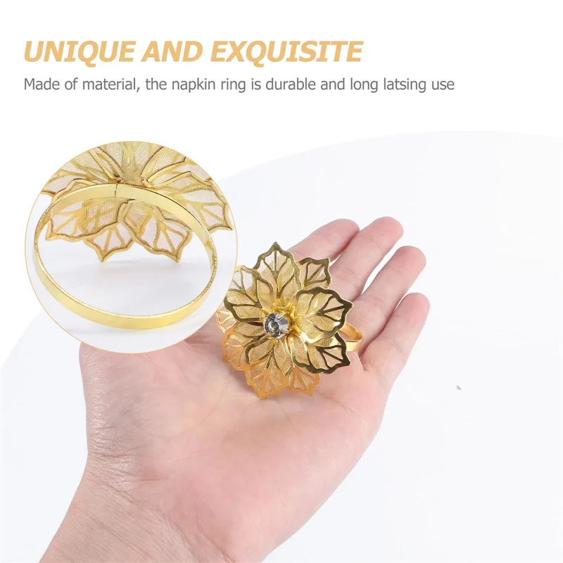 12pcs Alloy Napkin Ring Flower Rhinestone Design Towel Napkin Buckle Holders Wedding Party Dinner Table Decoration