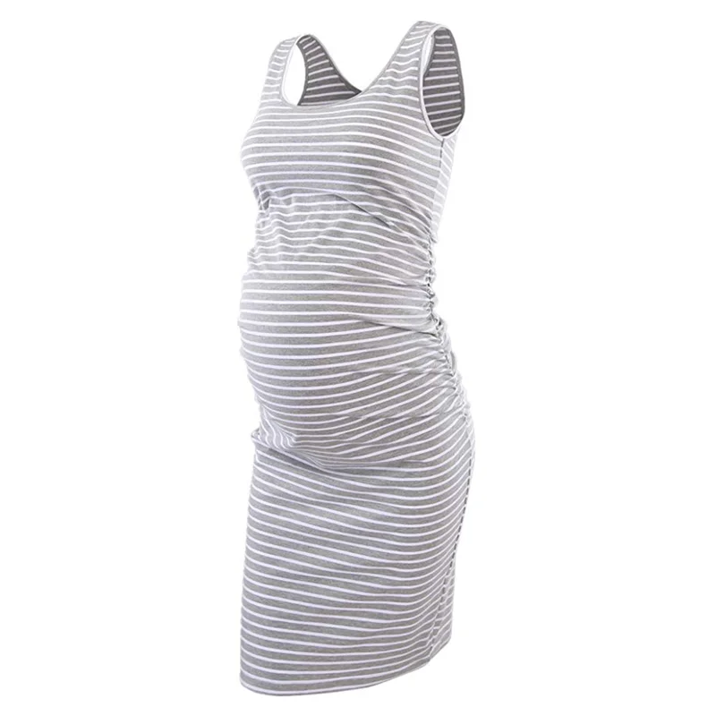 2022 Maternity Stripe Vest Dresses Casual Bodycon Pregnant Women  Stretchy Summer Solid Color Pregnancy  Vestidos