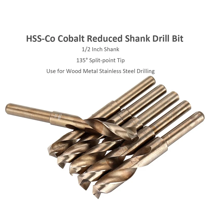 M35 HSS-Co Cobalt Industrial Grade Twist Drill Bit 13.5-30mm 1/2 Inch Reduced Shank Drill Bit For Metal Stainless Steel Drilling