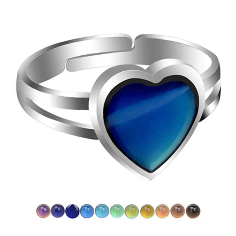 Trendy Love Heart Mood Ring  Adjustable Emotion Feeling Changeable Colour Temperature Ring Jewelry For Kids Birthday Wholesale