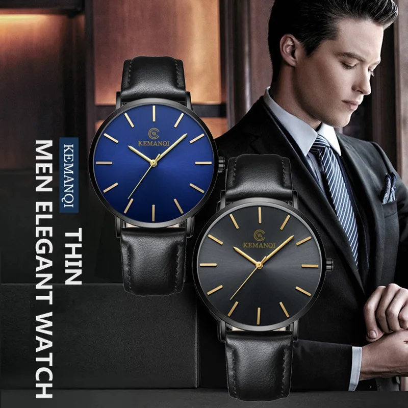 Relojes de lujo para hombres de negocios, reloj de oro ultrafino para hombres, reloj de cuarzo de cuero, reloj de pulsera para hombre, reloj mannen