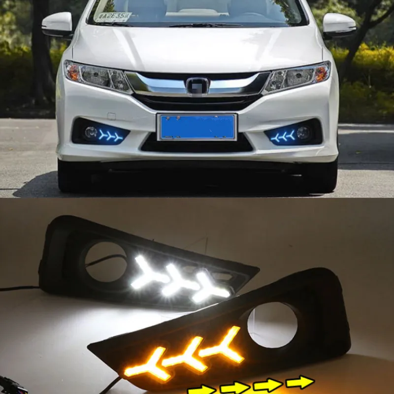 1set For Honda City 2015 2016 DRL Daytime Running Light DRL with Turn signal fog lamp Relay Daylight car styling