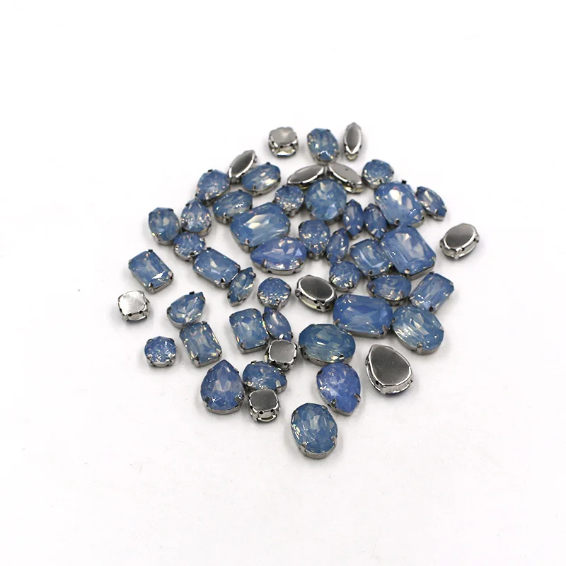 Free shipping 50pcs / bag mixed shape resin blue rhinestones faltback sew on rhinestone clothing earrings necklace accessories