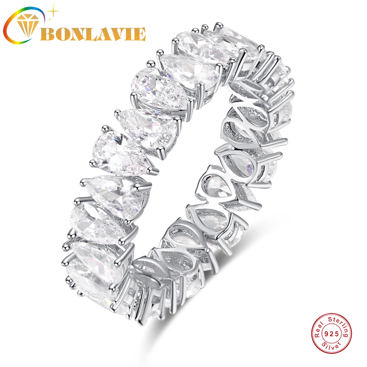 

BONLAVIE 5.5mm Width 3 * 5mm Water Drop Zircon Wedding Ring 925 Sterling Silver New Fine Jewelry for Women Fashion