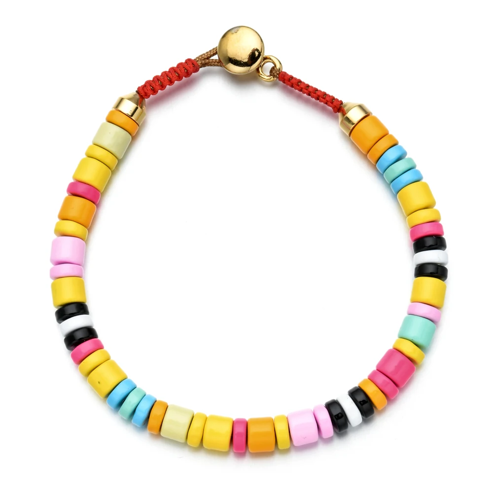 2025 New Boho Spring Rainbow Bracelets Colorful Enamel Beaded Bracelet Elastic String Tile Bracelet Cuff Bangles for Women Gift