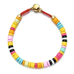 2025 New Boho Spring Rainbow Bracelets Colorful Enamel Beaded Bracelet Elastic String Tile Bracelet Cuff Bangles for Women Gift