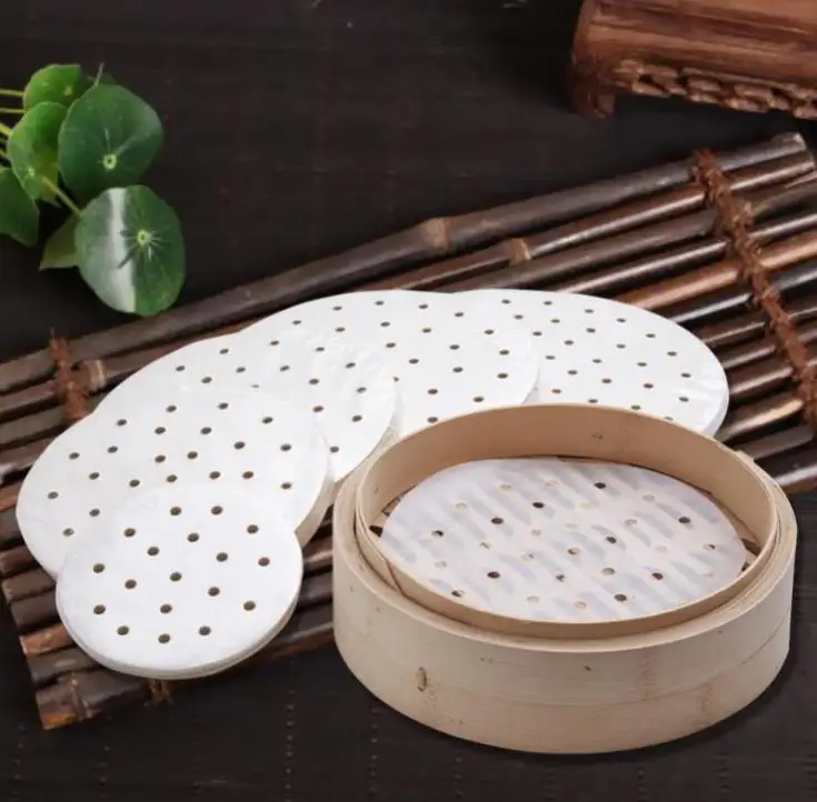 5inch Bamboo Basket Steamer Paper Kitchen Cooking Bamboo Steamer Dim Sum Paper Under Steam Mat Round Non Stick Steamer Paper SN