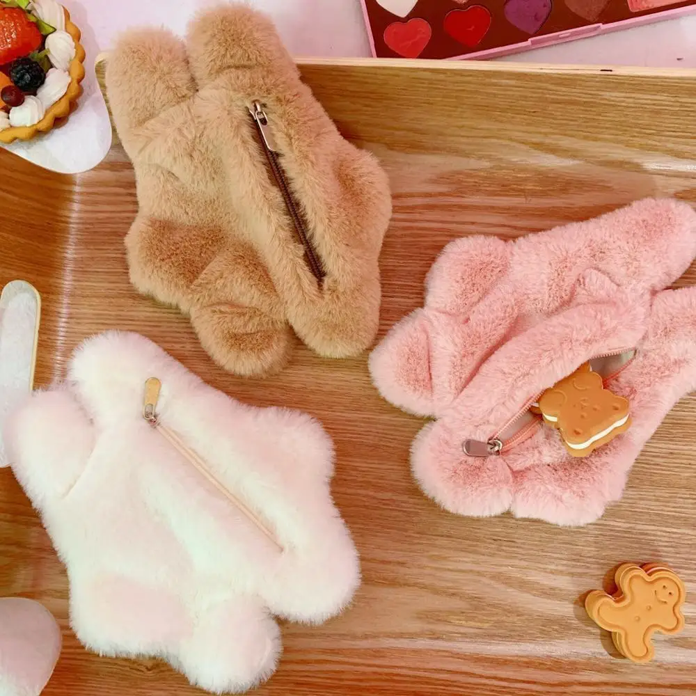 Cute and soft plush rabbit coin purse mini card case cute animal zipper small bag someone kid gift storage bag