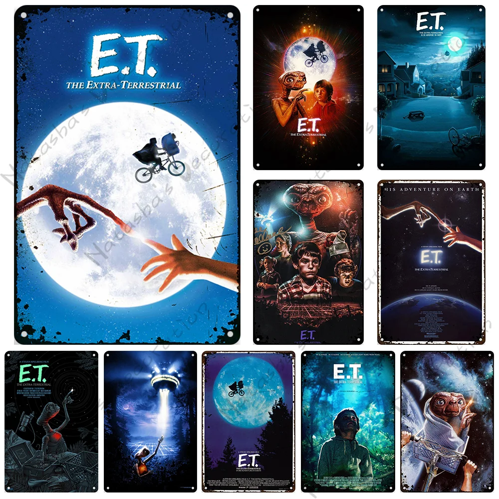 E.T. Metal Poster the Extra-Terrestrial Movie Metal Sign Vintage Wall Plate Vintage Metal Plaque Bar Pub Club Industrial Decor