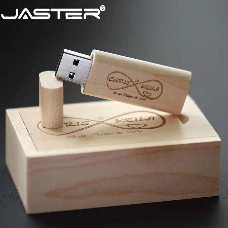 

JASTER Wooden USB + box USB flash drive pen driver pendrive 4GB 8GB 16GB 32GB memory card USB creativo personal LOGO wholesale