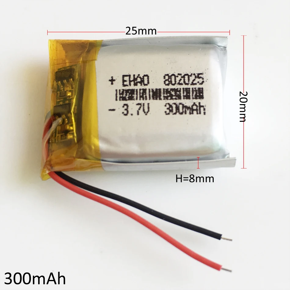 3.7V 300mAh Polymer Lithium Lipo Rechargeable Battery 802025 Cells Power MSDS For Camera Smart Watch Recorder Bluetooth