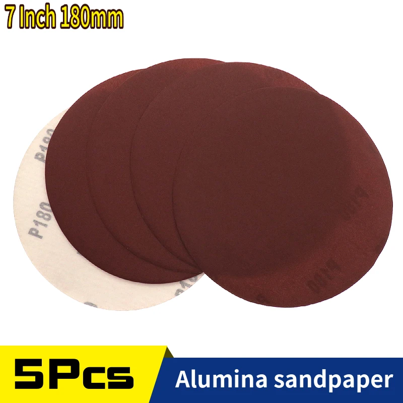 5pcs 7 Inch 180mm Sanding Discs Hook and Loop Dry Sandpaper 60-2000 Grits for Random Orbit Drywall Saner Polishing Grinding