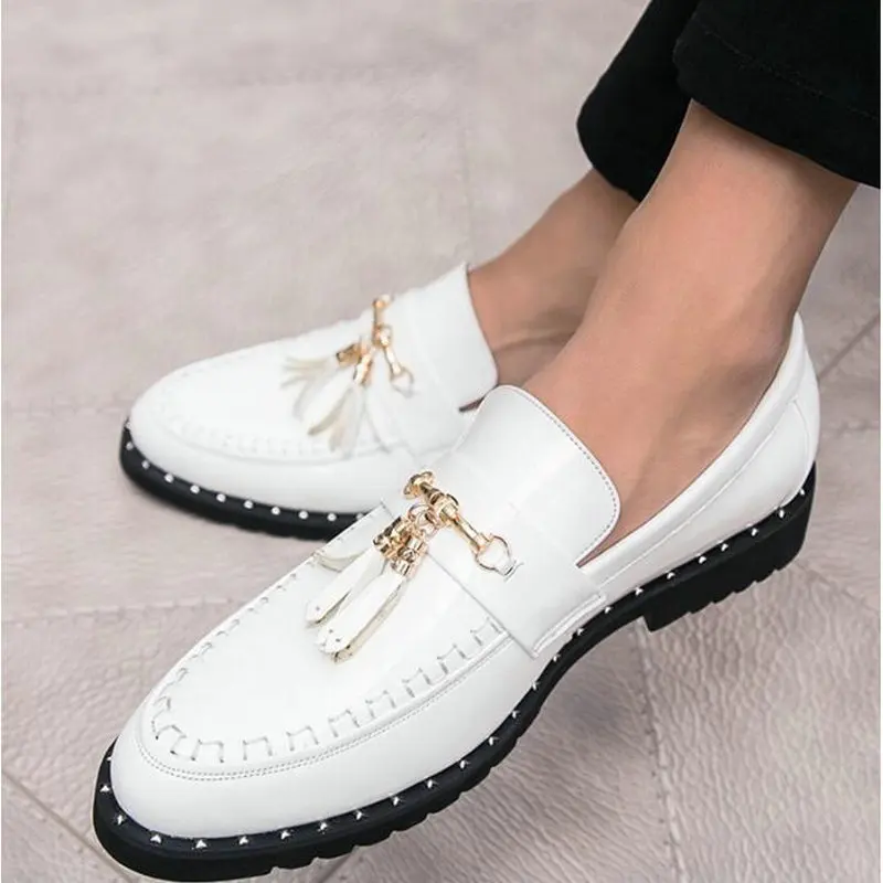 New oxford Black white italian tassel business Wedding men leather formal dress flats designer Moccasins Loafers shoes LH-61