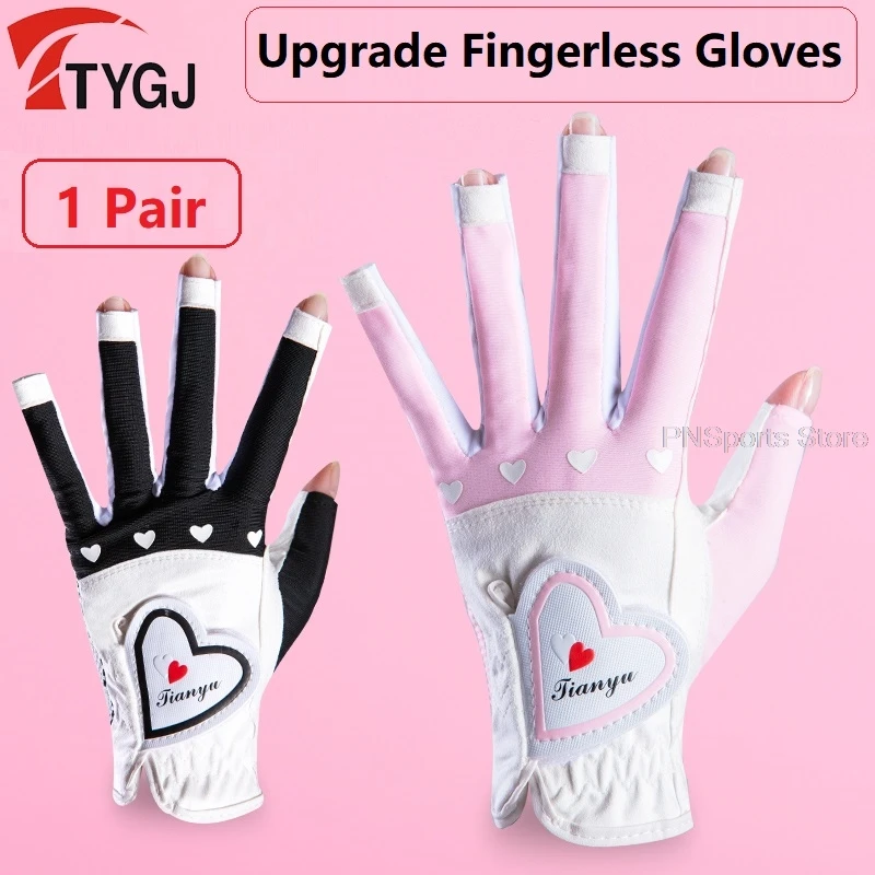 1Pair Women Golf Gloves Fingerless Soft Sport Gloves Ladies Girl Granules Anti-Skid Glove Left And Right Hand Elegant Mittens