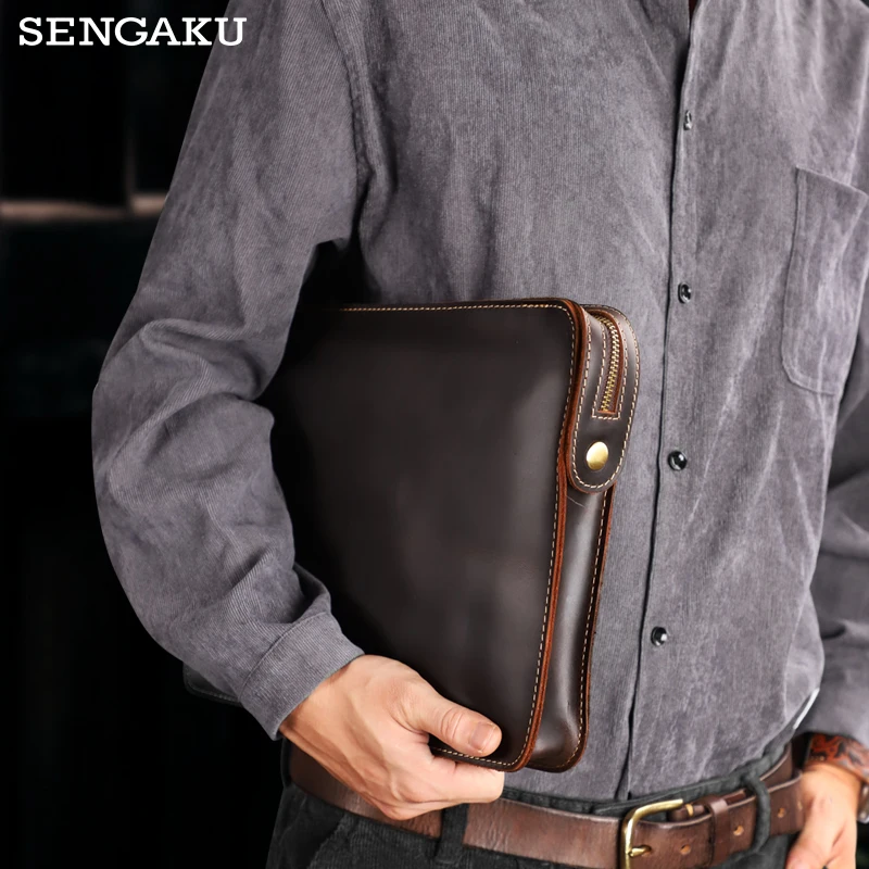 Handmade Genuine Leather Men\'s Briefcase 13.5\'\' Laptop Business Shoulder Bag Messenger Bags For Male