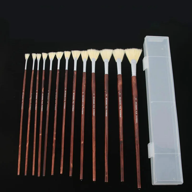 13Pcs/lot Watercolor Gouache Paint Brushes Fan Shape Bristle Acrylic Oil Painting Brush Set Art Supplies Pinceaux Peinture