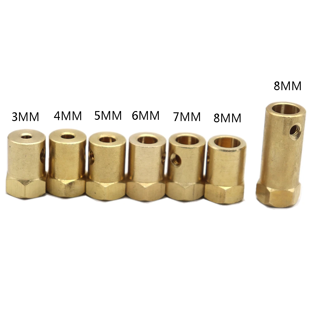 10 ชิ้น/ล็อต 3 มม.4 มม.5 มม.6 มม.7 มม.8 มม.เพลามอเตอร์ Coupling ยืดหยุ่นยางล้อทองเหลือง HEX Coupler ชุดประแจ