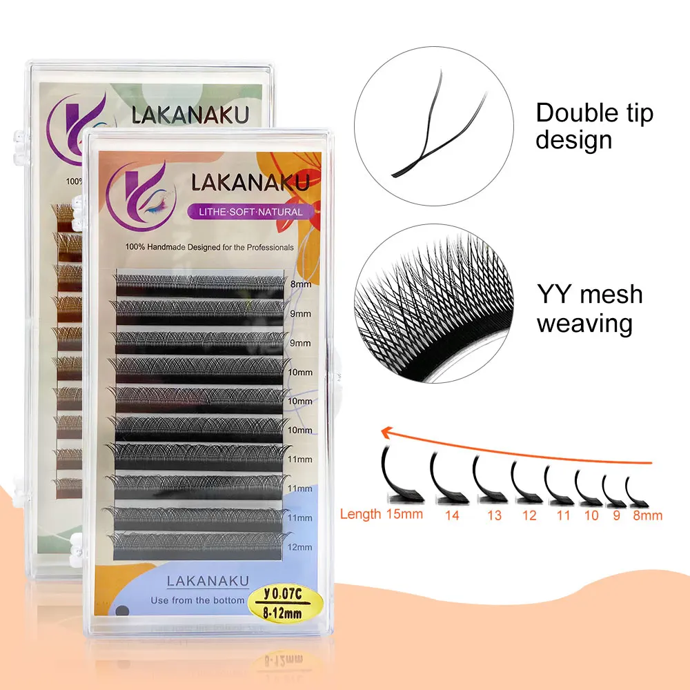 LAKANAKU Y Eyelashes Shape Flowering Lashes cilia and brazilian volume 8-15mm Size Lashes All Cilios Y Tray Eyelash Extension