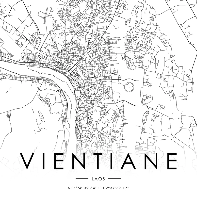 VIENTIANE City Map Poster Laos Country Travel Illustration Art Print Modern Minimalist Wall Picture Canvas Painting Office Decor