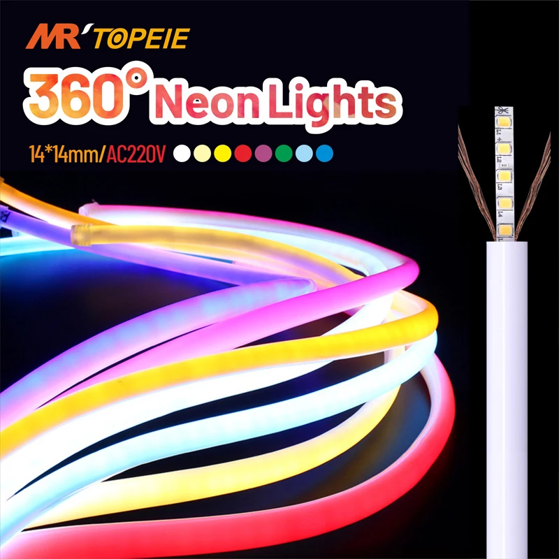 Neon LED Strip 360 Degree Glow AC220V Flexible Neon Light Tube Rope Waterproof IP65 Outdoor Decorative Lighting With Power Plug