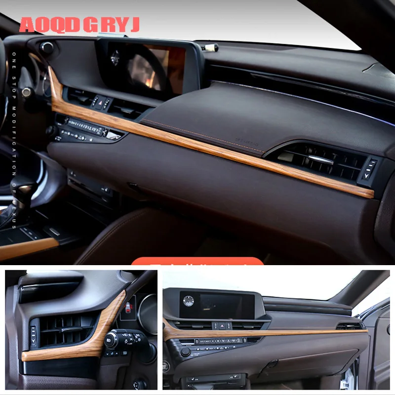 Car Styling 2pcs Wood Grain Console Center Dashboard Moulding Cover Trim Fit for Lexus ES350 300h 2019-2020